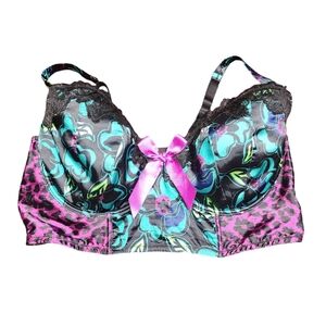 Cacique Black and Purple Floral Bra
